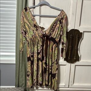 Elegant Paisley Backless Dress - Green and Brown